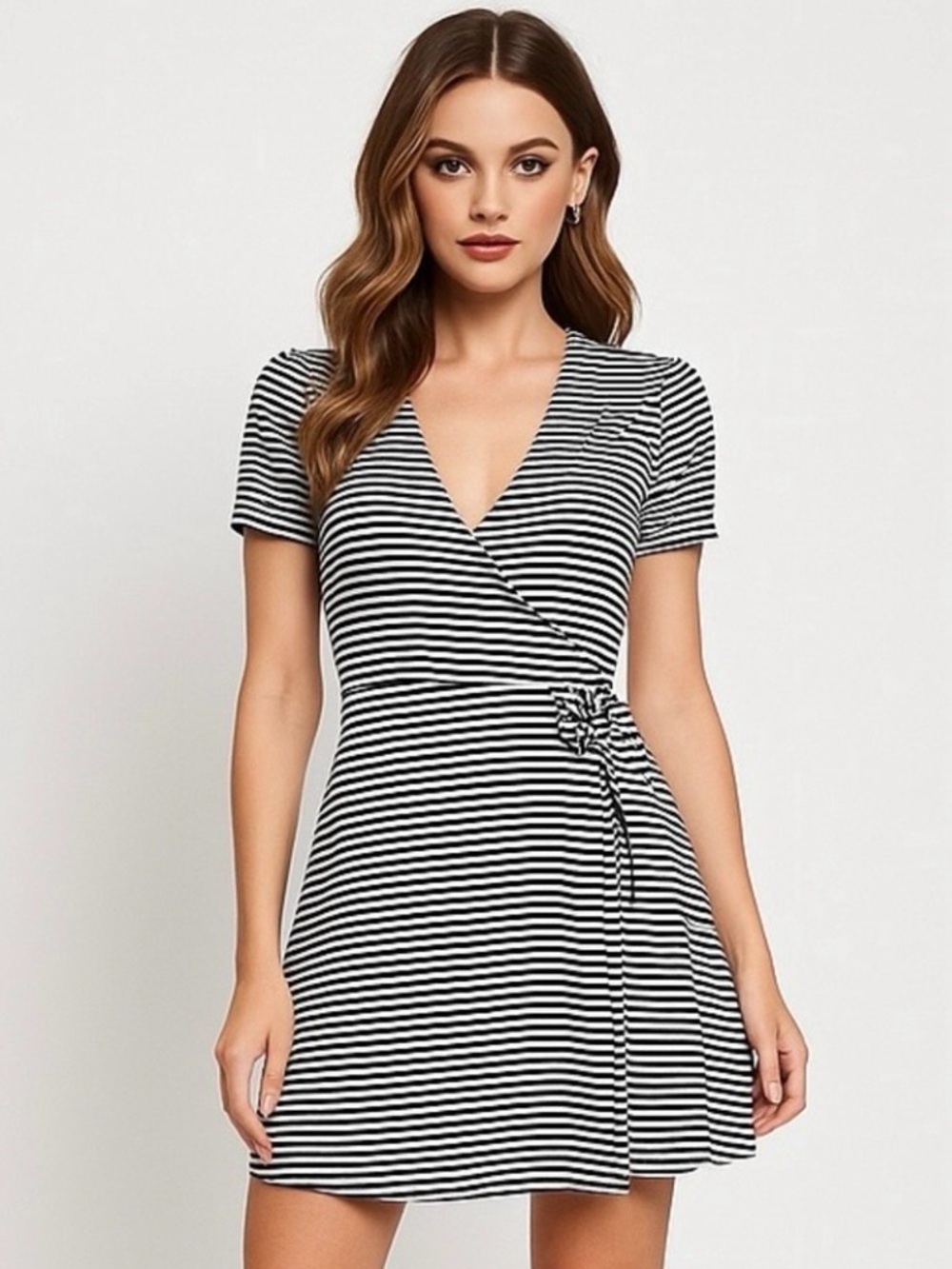 Topshop Striped Wrap Mini Dress 2 NWT Puff Sleeve Ribbed Tie Waist Y2K
